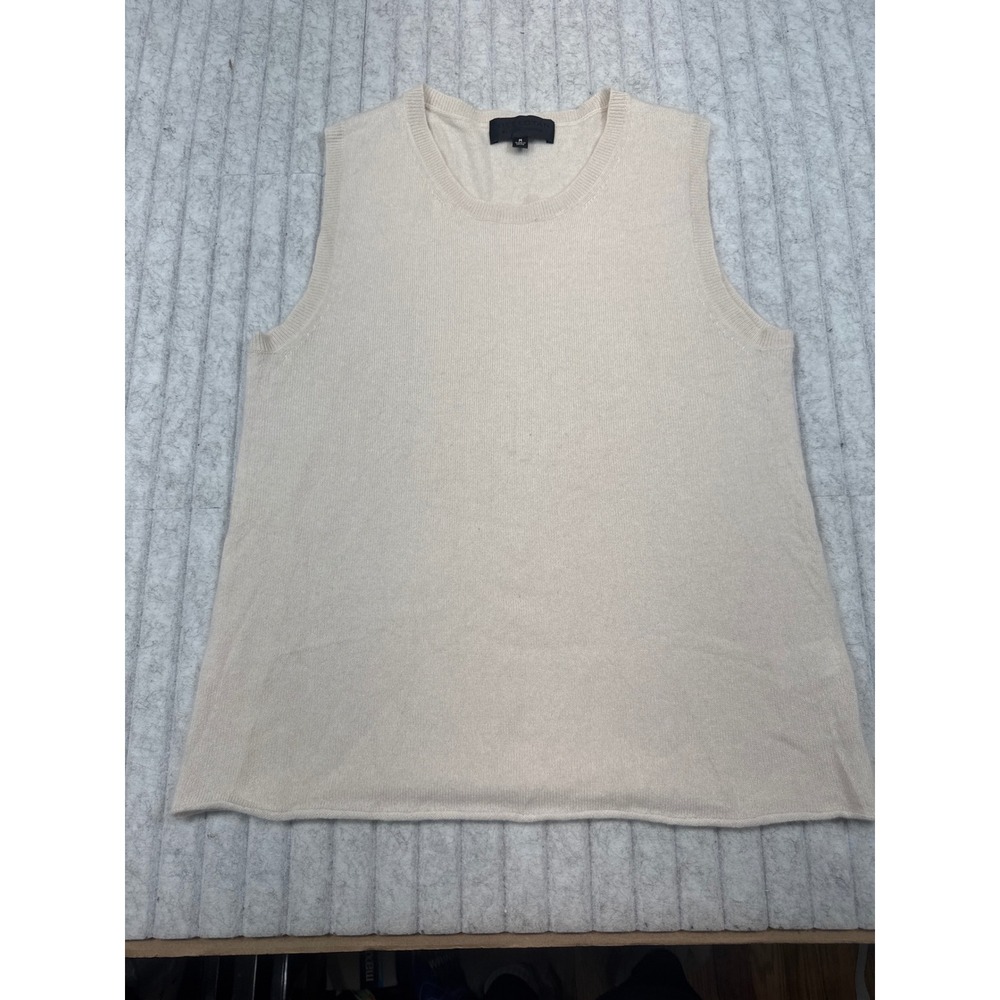 Nili Lotan Womens Cashmere Knit Tank Top Cream Beige Sleeveless Crew Neck Size M
